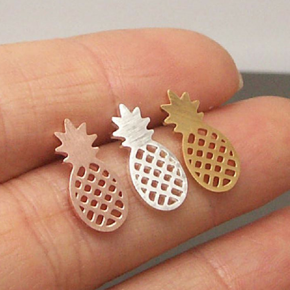 New Silver Pineapple Stud Earrings